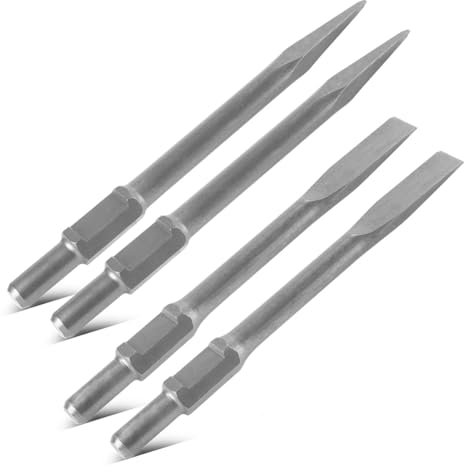 STAHLWERK Juego de 4 cinceles con 2 cinceles planos y 2 cinceles puntiagudos de 30 x 380 mm para martillo de demolición, martillo de demolición, martillo cincelador, martillo perforador, martillo de