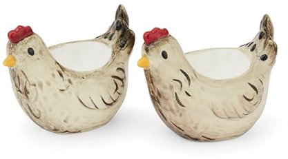Cooksmart Hen House Lane Lot de 2 coquetiers en forme de poule | Vaisselle de cuisine de ferme au design britannique | Grès peint à la main et gaufré | Style campagne rustique