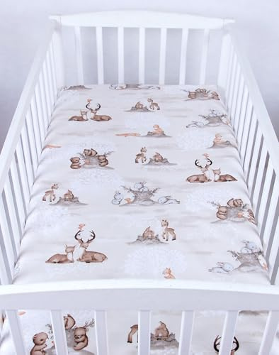 BABYLUX Baby Spannbettlaken für Kinderbett - 100% Baumwolle,60x120 / 70x140 cm weich und bequem, passend für alle Standardmatratzen, (133. Waldtiere, 70x140cm)