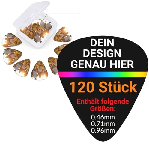Personalisierte Foto Gitarren Plektren(120 Stück - Einseitiger Druck), Guitar Picks Selbst Gestalten, Druck Eigenes Logo/Bild/Wörter, Bass E-Gitarre Ukulele Plektrum, Mit lagerung box,0.46/0.71/0.96mm