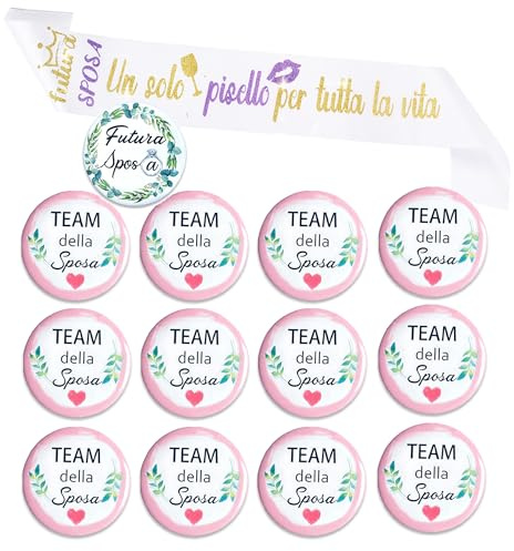 MKISHINE 14 pz Set Addio al Nubilato con Fascia Sposa Brillante + Spilla Sposa + 12 Badge Team Bride – Accessori Divertenti Festa di Addio al Nubilato (Sposa)