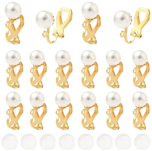 SUNNYCLUE 1 Box 24 Stück Echt 18 Karat Vergoldet Ohrclip Konverter Für Nicht Durchbohrte Ohrringe Konverter Aus Metall Messing Goldperlen Ohrclips An Beschlägen Mit 7mm Kunstperlen Für Die Herstellung