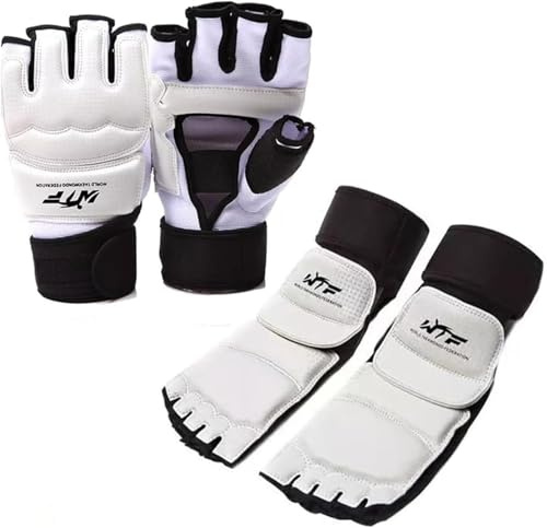Karate Boxing Half-Finger Gloves and Foot Guards,Taekwondo Karate Gloves & Sparring Gear Foot Protector Set, Kit for Martial,Punch Bag Kickboxing,Competition Sparring Gear (M)