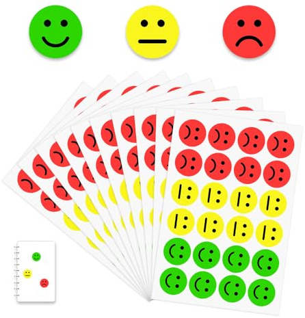 YZROHYI 1200 Stück Smiley Sticker 25mm,Emoji Sticker,Lachende Smileys Aufkleber Emotionen,Stimmungsaufkleber Kinder,Belohnungssticker,Emoji Aufkleber GlüCklich,Rot-Gelb-Grüne Aufklebers Traurigkeit