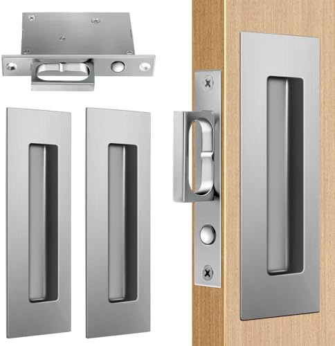 Loodmeo 6 INCH Sliding Pocket Door Handles, 304 Stainless Steel Non Locking Pocket Door Hardware, Recessed Flush Finger Pulls, Heavy Duty Edge Pull with Pop Out Ring Pull (1, Silver)