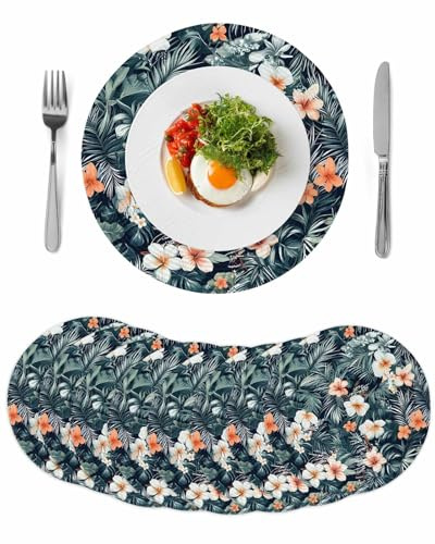 Lily Round Braided Placemats Set of 8 Palm Leaves Round Placemats for Dining Tables Kitchen Decoration 15 inch Washable Round Table Mats