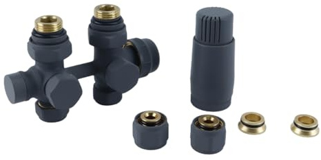 Orivin Radiador multibloque con termostato – Distancia entre ejes de 50 mm, juego de accesorios de válvula de cobre de 15 mm – Forma de esquina y paso con cono europeo