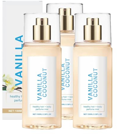 Vaniljkokos parfym för hår och kropp, 100 ml – lätt doft med jojobaolja, närande och hydratiserande, långvarig och icke-lim, för kvinnor (100 ml, 3 st)