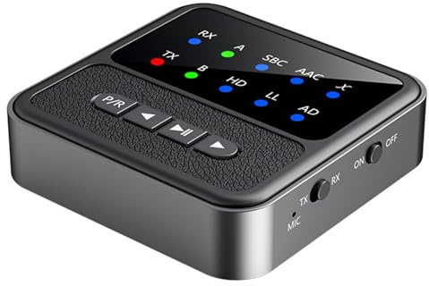 Bluetooth 5.4 Sender-Empfänger für TV Home Stereo, 2-in-1 kabelloser Audio-Adapter mit 3,5 mm AUX RCA Bluetooth-Adapter aptX LL/HD/AD Dual-Kopplung Bluetooth für Kopfhörer