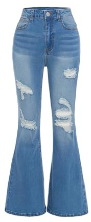 Flared Jeans mit Löchern Teenager Mädchen High Waist Schlaghose Jeans Kinder Flared Leggings Mädchen Hosen mit Gummizug Bund Hohe Elastizität Lang Hosen Vintage Kleidung