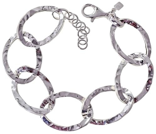 Inmaculada Romero IR Pulsera Plata de Ley 925m de 19cm. con eslabones grandes huecos de 28mm. con dibujo