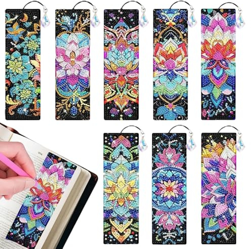 XoeLLe 8 Stück Diamond Painting Lesezeichen Lesezeichen Basteln Basteln Mandala Bookmark Bastelset Spielzeug Mädchen Teenager Erwachsene Geschenk Füllung