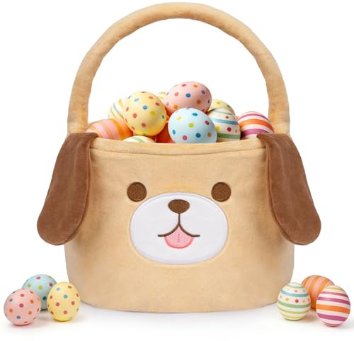 Yamepuia Easter Basket,Easter Baskets for Kids,Labrador Dog Easter Gift Basket with Handle,Cute Easter Egg Basket Dog Tote Bags Eggs Hunt for Boys,Girls,Toddler