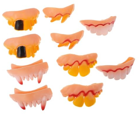 FRCOLOR 10 Stück Halloween Gebiss Scherzartikel Künstliche Zähne aus Sicherem Material Verschiedene Designs für Halloween Party Cosplay Zufällige Farbe