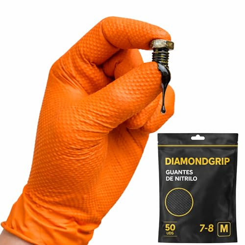 AFA Prime 50 x engångshandske med dubbla diamanter i Nitril Orange – Professionella upp till 10,4 gram Triple Resistance | Arbetshandskar för verkstad, industri, städning och hushåll | M