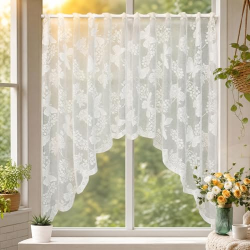 Simsky Schmetterling Spitze Scheibengardinen Modern, Kurzgardinen 150x100cm Transparentgardine, Elegante Gardine Küchenfenster für Café, Küche und Schlafzimmer