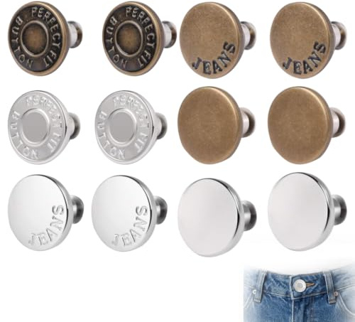 Bouton Pantalon Jean Clipsable 17 mm Lot Boutons Pression Métal Serre Taille Amovible Ajustable Jeans Sans Couture Fixation Rapide pour Mercerie Couture DIY Réparation Vêtements Accessoire