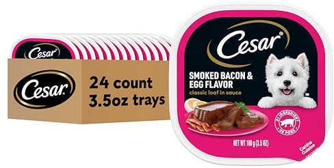 Cesar Classic Loaf in Sauce Adult Wet Dog Food Bacon & Egg Flavor, 3.5 oz. Easy Peel Trays, 24 Count (Pack of 1)