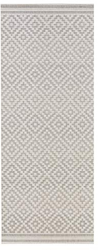 NORTHRUGS In- und Outdoor Teppich Raute 80x200cm - Wetterfest Modern Geometrisches Raute Muster Allover Design Läufer für Balkon Terrasse Garten Wintergarten Wohnzimmerteppich Wasserfest in Grau Creme