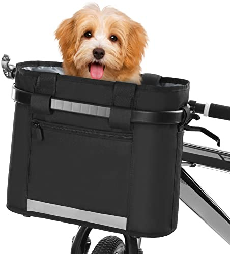 Do-cooler Bicycle Bike Detachable Cycle Front Canvas Basket Carrier Bag Pet Carrier Aluminum Alloy Frame Pet up to 5kg (11lbs)