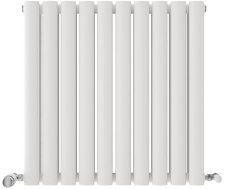 iBathUK Strata Wall-Mounted Horizontal Double Oval Panel Radiator, 10 Column Steel High Thermal Output Hydronic Central Heating, Designer Modern Radiator in Matt White, 600×590mm