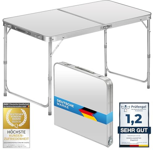 Klappbarer Multifunktionstisch Mehrzwecktisch Campingtisch Klapptisch Markttisch höhenverstellbarer Tapeziertisch Beistelltisch zum Campen im Garten für Festivalls Märkte und mehr (Weiß: 120 x 60 cm)