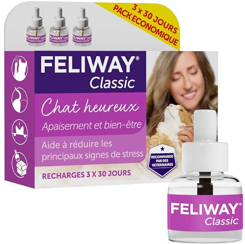 FELIWAY Classic Vorteilspack für Katzen | 3x Nachfüllflakon (neu) | Pheromone zur Reduktion von Stressverhalten | kontinuierliche Entspannung für Ihre Katze | 3x 48ml