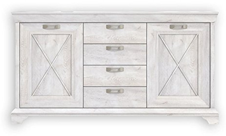 Forte Kashmir Kommode mit 2 Türen und 4 Schubladen, Holzwerkstoff, Pinie Weiß, 48,2 x 178,3 x 95,9 cm