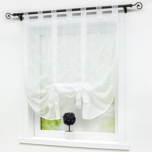 Joyswahl Raffrollo Voile transparentes Raffgardine Elena Stickereien Blätter Gardine BxH 120x140cm Weiß 1er Pack