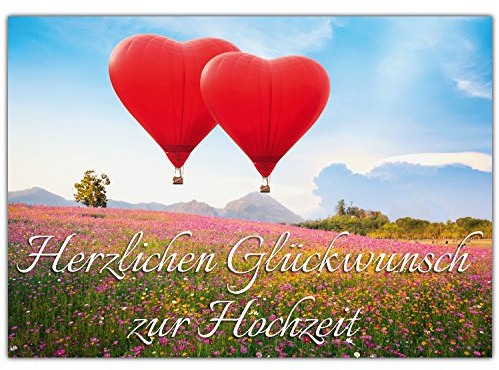 A4 XXL Hochzeitskarte HERZ-BALLONS mit Umschlag - edle Glückwunschkarte zum Aufklappen mit romantischem Motiv zur Hochzeit - Maxikarte von BREITENWERK