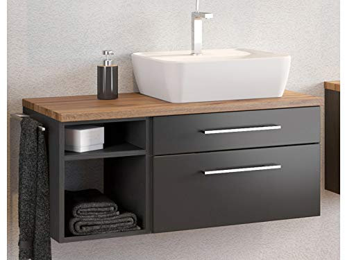 Waschtisch Handwaschplatz Waschbeckenschrank Waschplatz Badmöbel Davos II Graphit/Grau-Matt