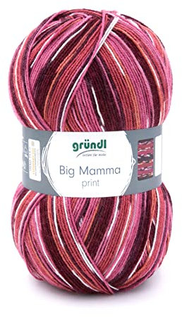 Gründl Wolle Big Mamma Print - XXL Wolle zum Stricken - Großknäuel 400 g / 1040 m - Wolle Farbverlauf aus 100 % Polyacryl - Burgund-weinrot-rosa-weiß-teracotta
