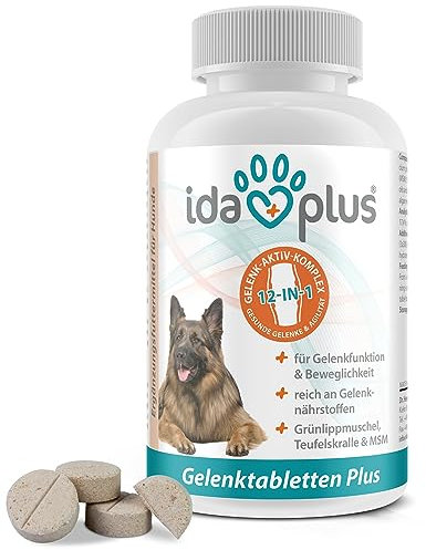 Ida Plus Gelenktabletten Plus - Gelenktabletten für Hunde - Mit Tierärzten entwickelt - Grünlippmuschel, MSM, Omega-3 & Teufelskralle unterstützen Hunde-Gelenke - Hohe Akzeptanz beim Hund - 120 Stück