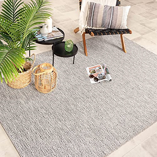 FRAAI | Home & Living In- & Outdoor Teppich - Summer Tile Hellgrau - Wetterfest - Polypropylen - Flachgewebe - Balkon, Garten/Terrasse - Terrasse - Rug