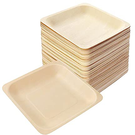 Perfectware Platos desechables de madera de abedul de 5 pulgadas, de alta calidad, 100% compostables y biodegradables, ideales para fiestas, eventos de boda (placa de aperitivo de 5.5 x 5.5 pulgadas)