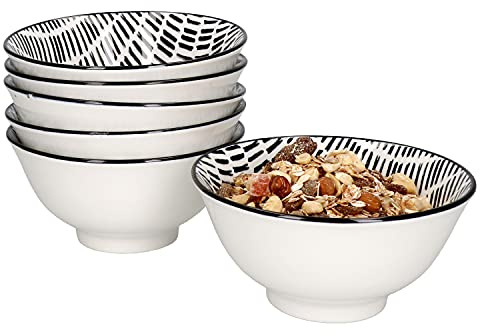 MamboCat 6-teiliges Schüssel-Set Jail I Müsli-Schalen-Set für 6 Personen I Tiefe Bowls beidseitig glänzend lasiert I Schale in Schwarz-Weiß I Hochwertiges Porzellan Geschirr-Set mit Ø 16 cm