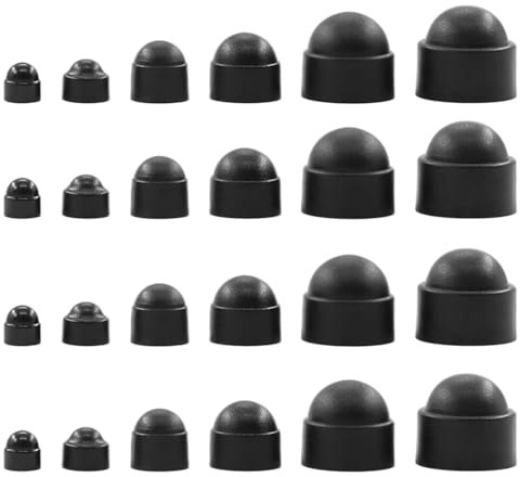 145 Stück Sechskant Abdeckkappen, Mutter und Schraube Abdeckungen, Sechskant Schutzkappen, 6 Größen M4 M5 M6 M8 M10 M12 Sechskantmuttern Schutzkappe, für Schrauben und Muttern, Schwarze