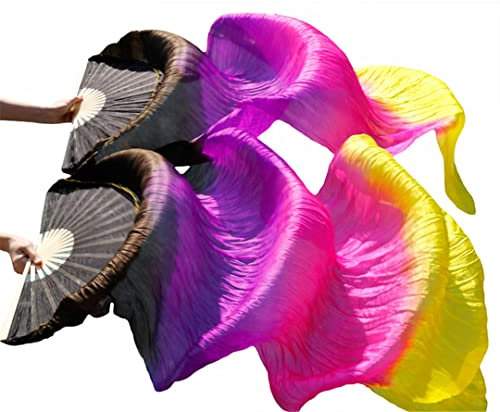 Stage Performance Bauchtanz-Fans, 100 % echte Kunstseide, abgestuft, Farbtanz, Zubehör, Bauchtanz, 180 x 9 cm, Seidenschleier, Fans, Figur 14, 120 Seidenimitat