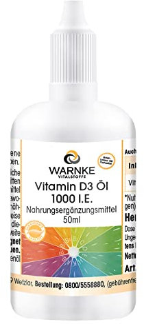 Vitamin D3-Tropfen 50 ml - 1000 I.E. (25µg) pro Tropfen, Cholecalciferol | Warnke Vitalstoffe - Deutsche Apothekenqualität