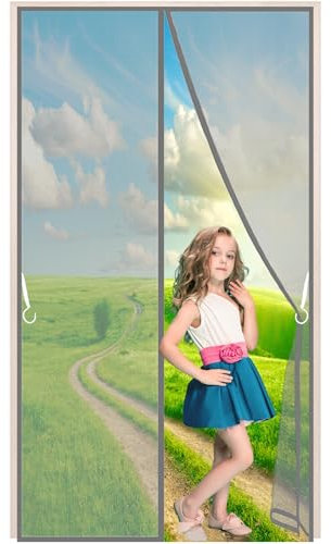 LZHBD Magnetic Fly Screen Door, 150x205 cm, Window Treatments Door Curtain Solid Color Curtain Window Panel Room Divider, Gray [New Version]