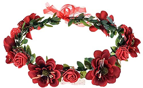 Blumenkranz Haare Haarschmuck Blumenkranz Haarschmuck Blumenmädchen Blumen Haarband Stirnband Mit Blumen Mädchen für Muttertag Festival Party Hochzeit Strand Festival Accessoires (rot)