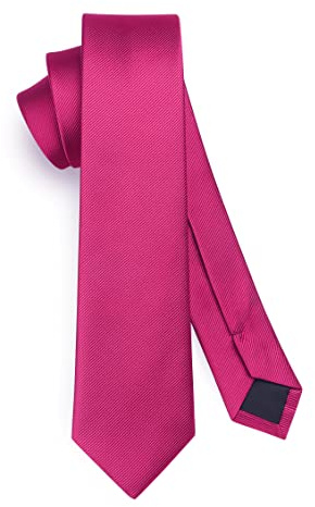 HISDERN Hot Pink Tie Silk Skinny Tie Slim ties For Men Solid NeckTie Classic Formal Tie For Business Wedding(6cm)