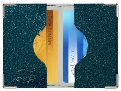 Color Pop Etui 2 Cartes bancaires Anti-piratage - Fabrication française - PVC Disco pailleté (Vert Sapin) - Protection des données bancaires - 9,7 x 6,5 cm