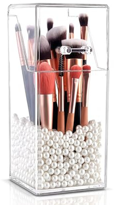 QUUPY Klare Make-up Pinsel Halter mit Deckel Acryl Make-up Pinsel Schmuck Organiser Aufbewahrungshalter Jar für Kommode Schlafzimmer Badezimmer((ausgenommen Perle und kosmetische Bürste)