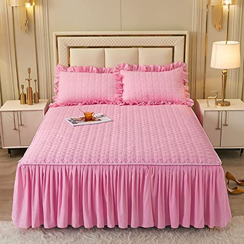 JIANINGHOME Spannbetttücher，Tagesdecke Baumwolle Bettüberwurf Patchwork inkl,aus Atmungsaktive Gesteppte Decke,180x200,Rosa,Gesteppte Matratzenauflage