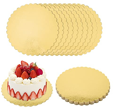 JAPCHET 20 Pack 12 inch Round Cake Boards, 2mm Gold Cake Circle Base Boards for Wedding and Birthday