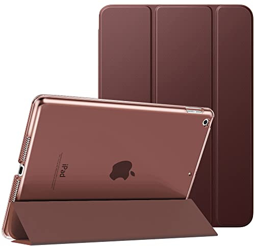 MoKo Schützhülle Kompatibel mit Neu iPad 9. / 8. / 7. Generation (2021/2020/2019), Tablethülle mit Ständer Matt Rückseite Auto Schlaf/Aufwach Funktion für iPad 10,2 Zoll, Braun