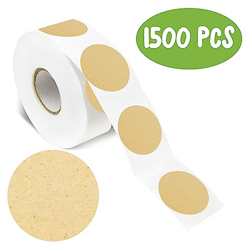 1500 Etichette adesive in Kraft marrone naturale, tondi e senza scritte, con punti adesivi permanenti con linea di perforazione per creazioni, organizzazione, uso personale e commerciale