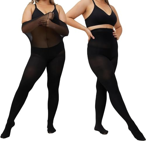 LiiYoang strumpbyxor dam svart ogenomskinlig 40 den M-4XL, 2-pack stora storlekar magkontroll strumpbyxor slitstarka, svart, XL-XXL plus size