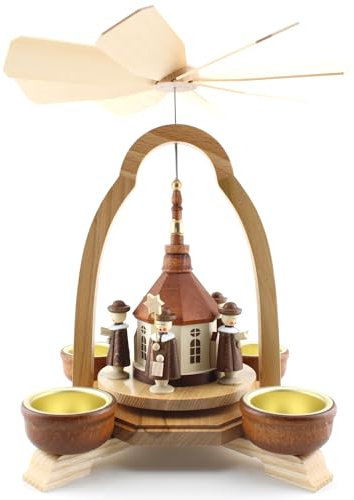 Seiffener Volkskunst Thomas Preißler | Traditionelle Erzgebirgische Pyramide | Weihnachtspyramide aus Holz | 18x18x23 cm | mit Schneemann